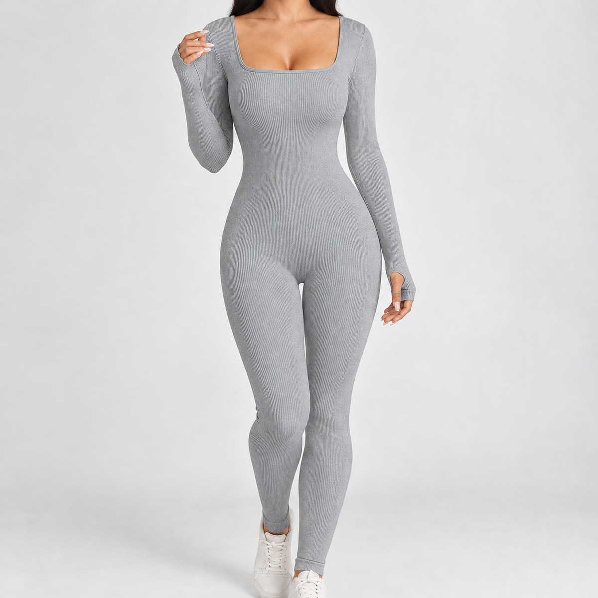 Beesby Square Neck Jumpsuit - Light Gray