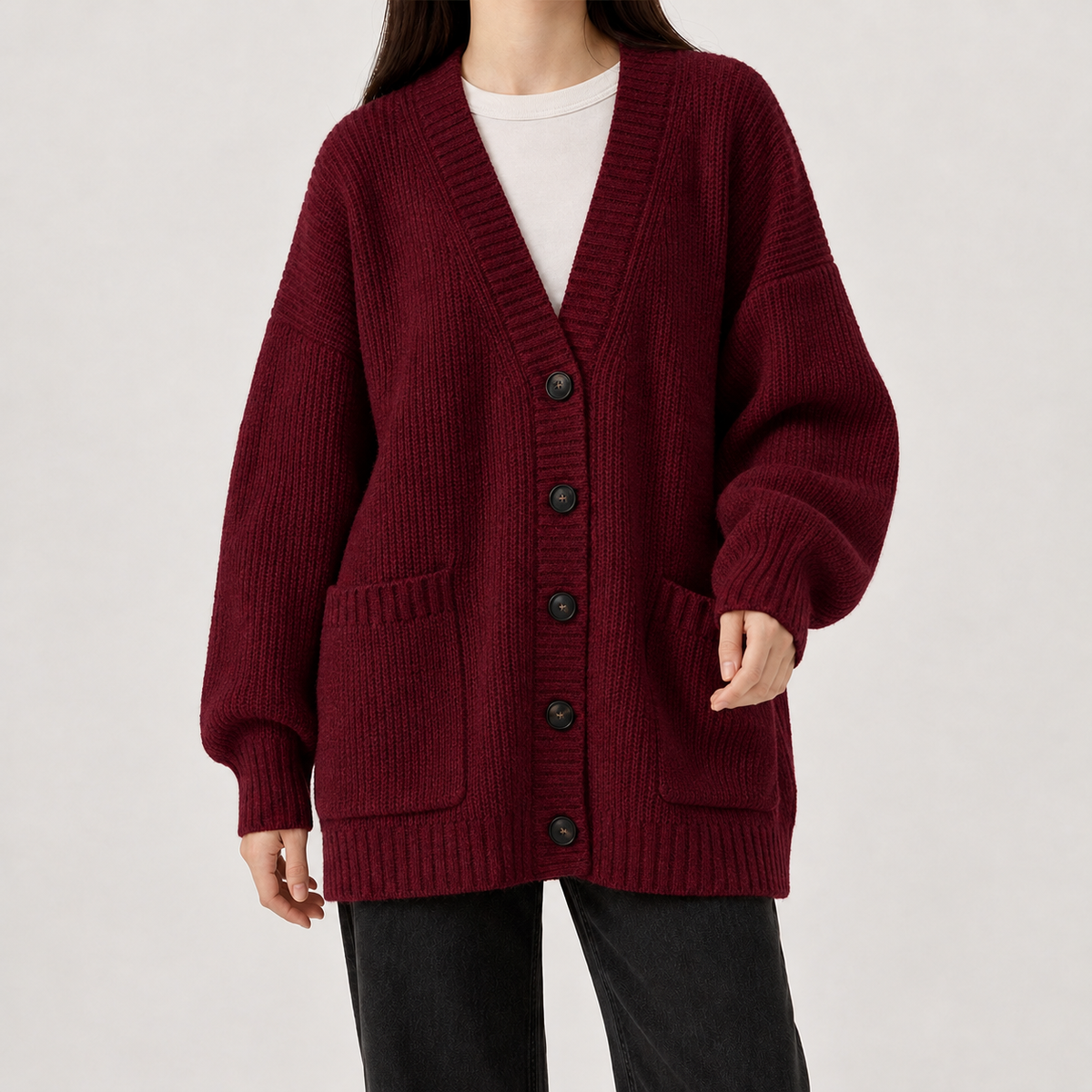 Birkenside Ribbed Cardigan - Dark Red