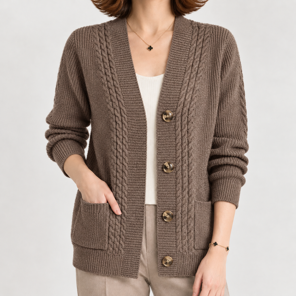 Nottington Cable Knit Cardigan - Camel