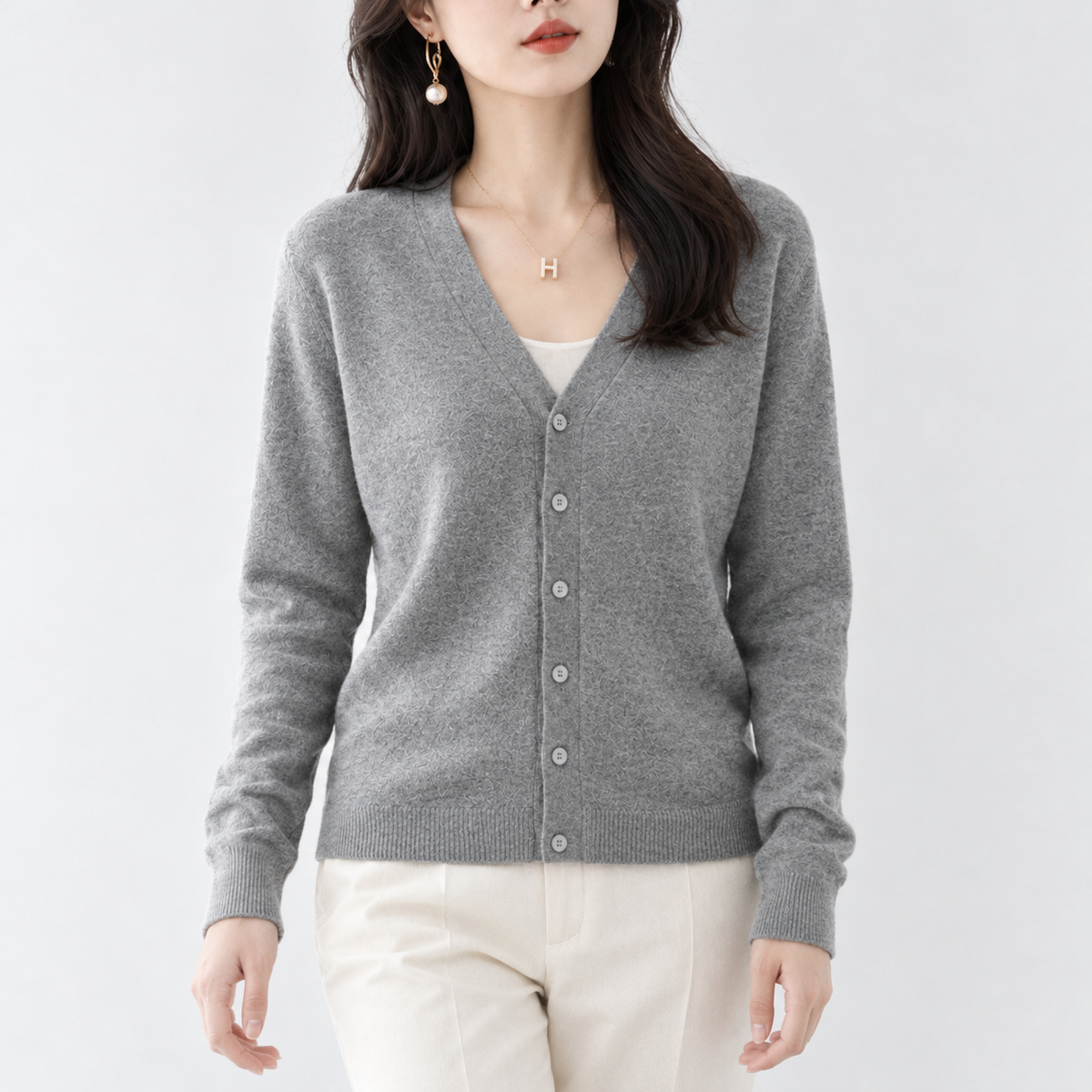 Lasborough V-Neck Cardigan - Gray