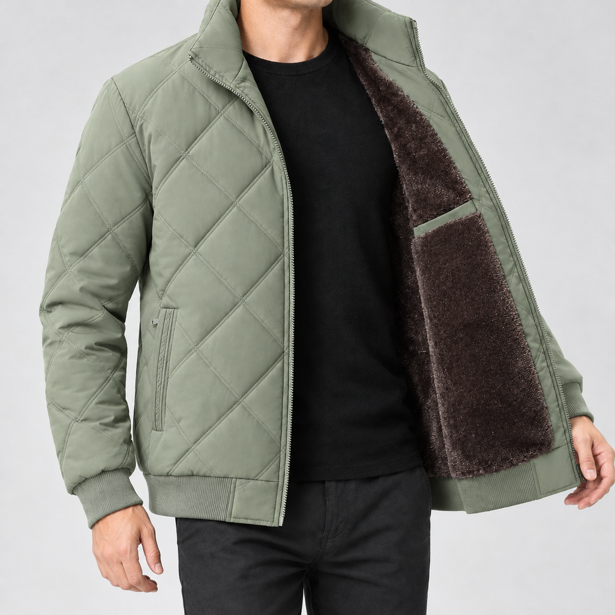 Pegswood Diamond Quilted Jacket - Army Green