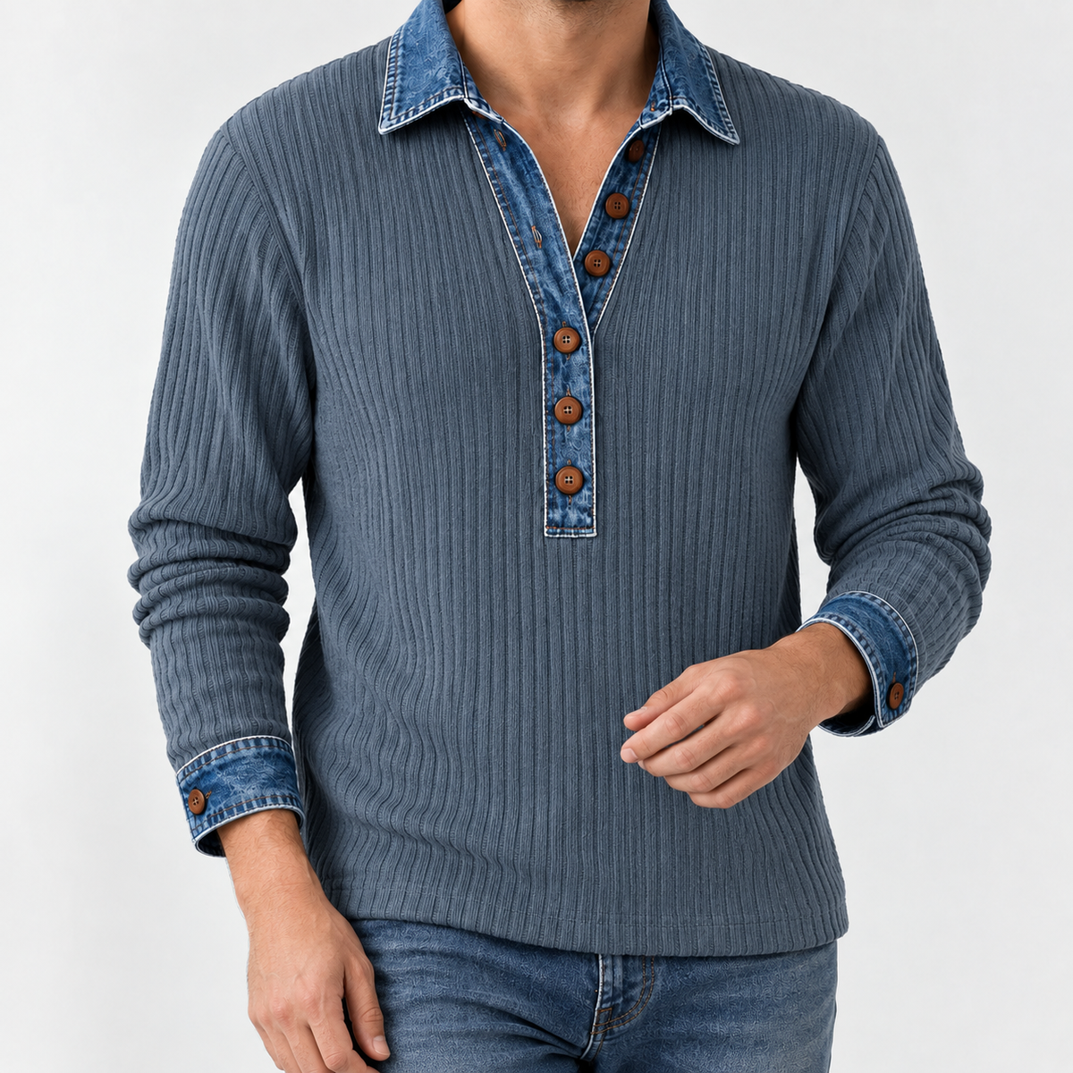 Marco Denim Collar Top - Gray Blue
