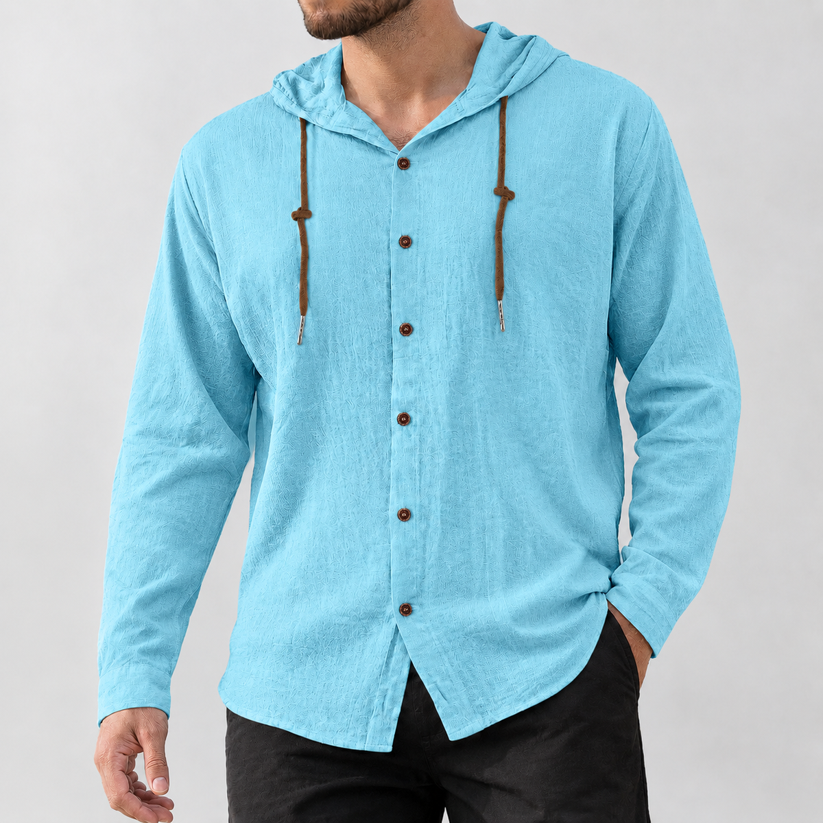 Caleb Hooded Shirt - Sky Blue