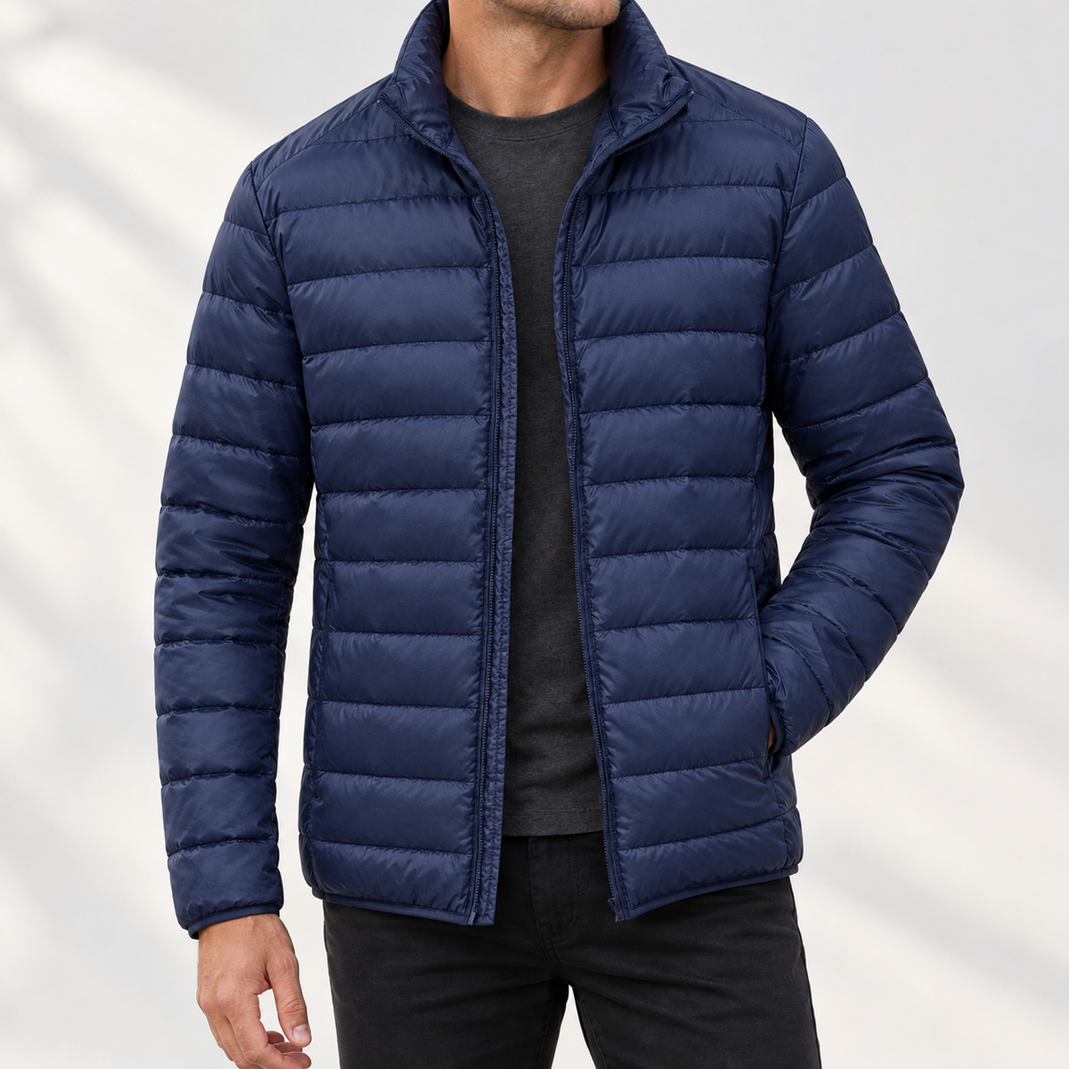 Cawsand Down Jacket - Navy Blue Stand Collar
