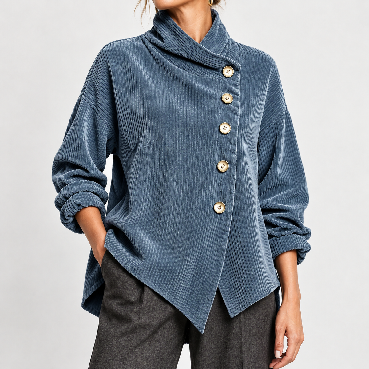 Haystacks Asymmetric Corduroy Top - Sea Blue