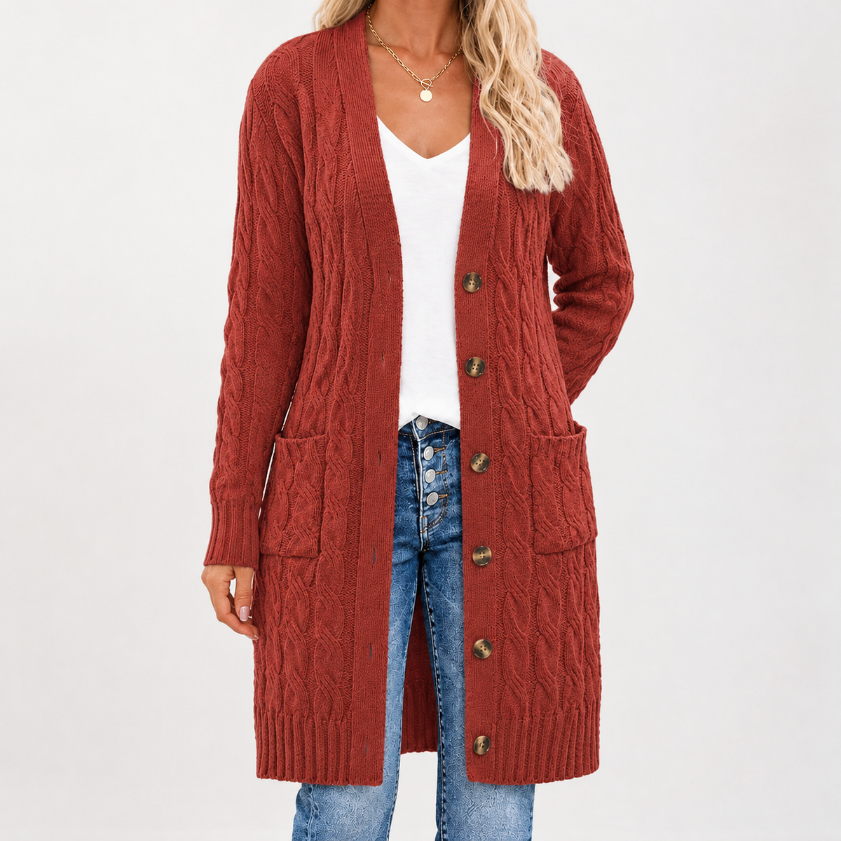 Thurlstone Cable Knit Cardigan - Diamond Red