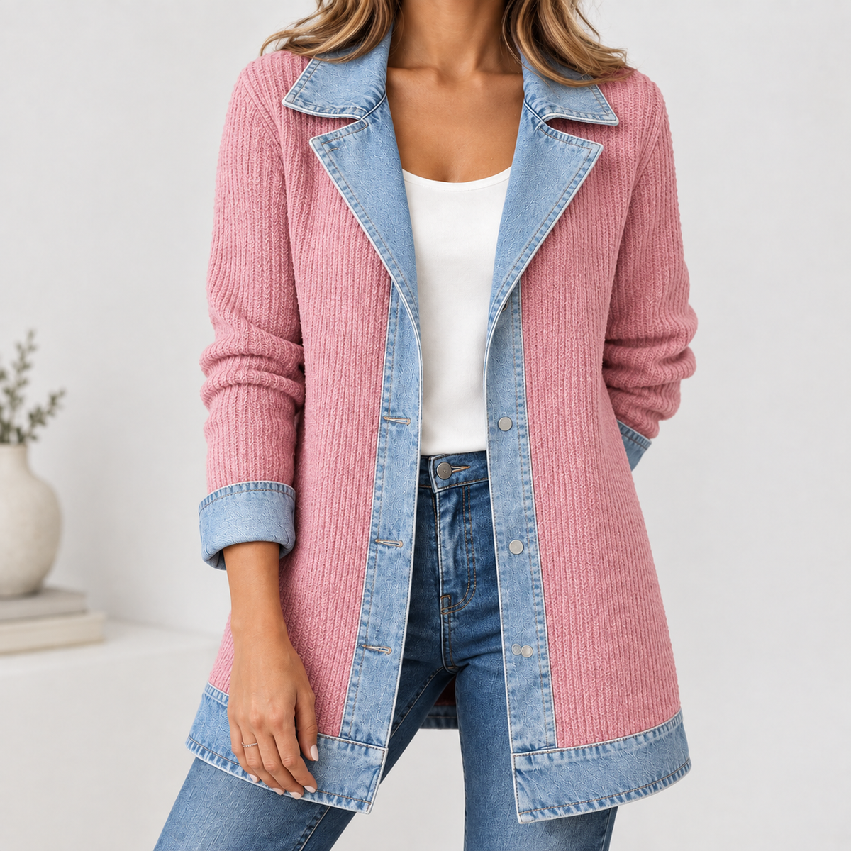 Anouska Denim-Trim Jacket - Pink