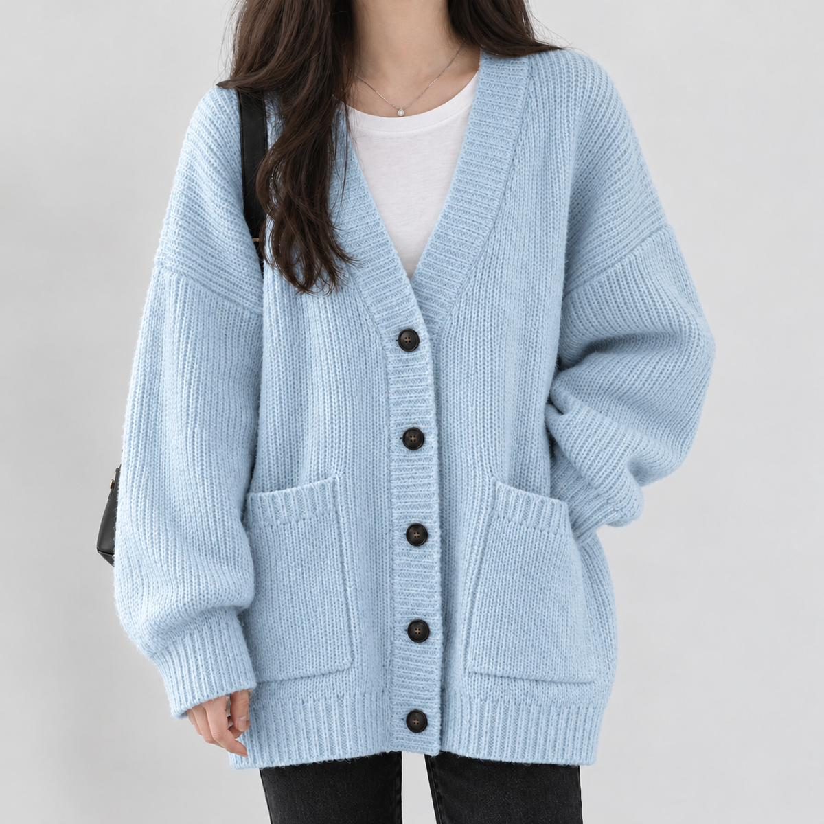 Brassington Ribbed Cardigan - Light Blue
