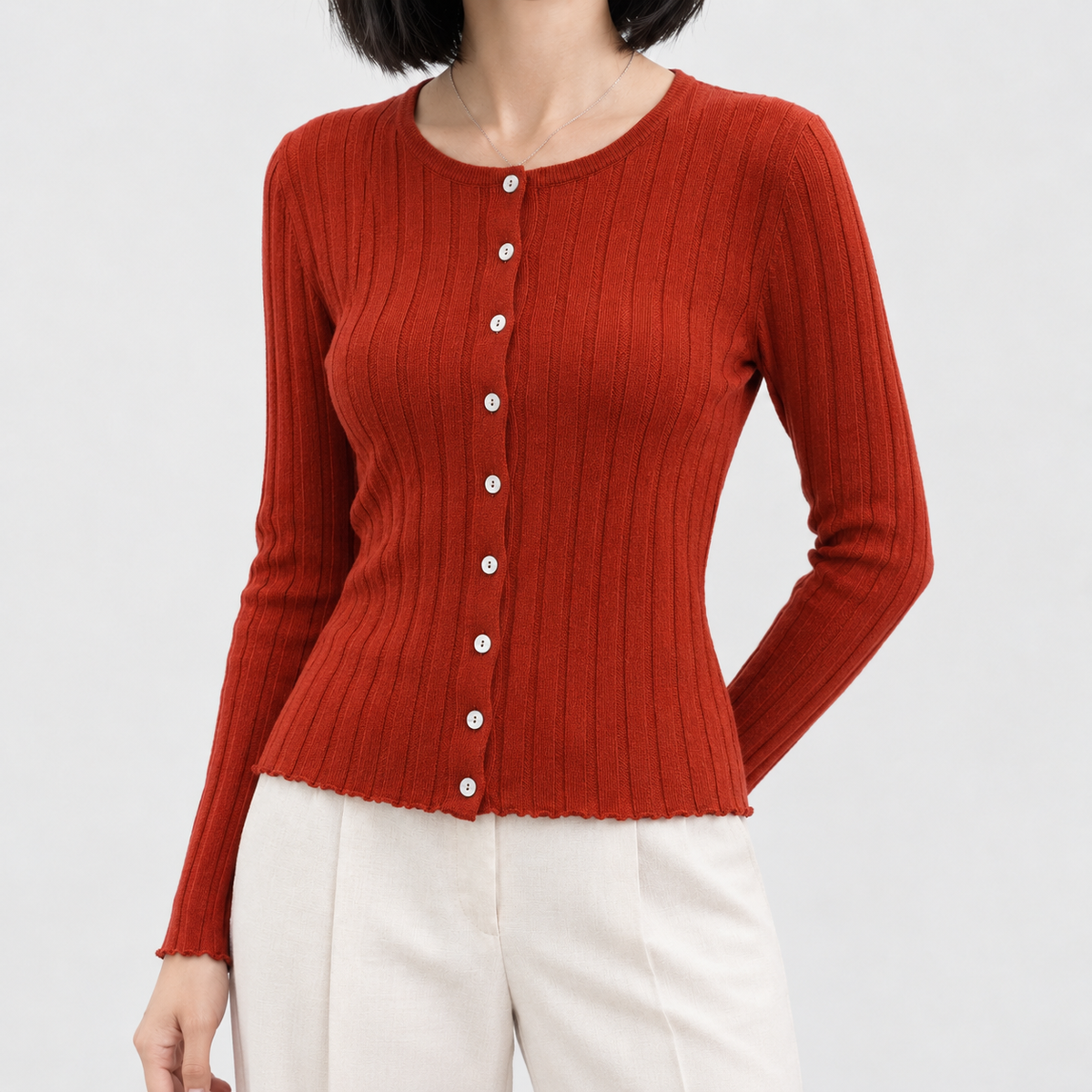 Raydale Ribbed Cardigan - Caramel Red