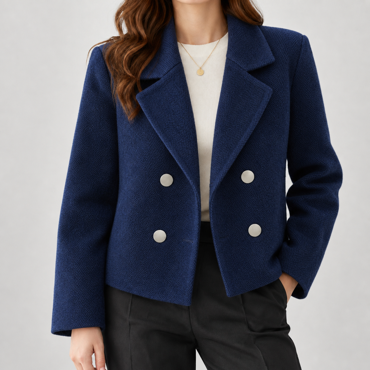 Amelie Double Breasted Jacket - Denim Blue