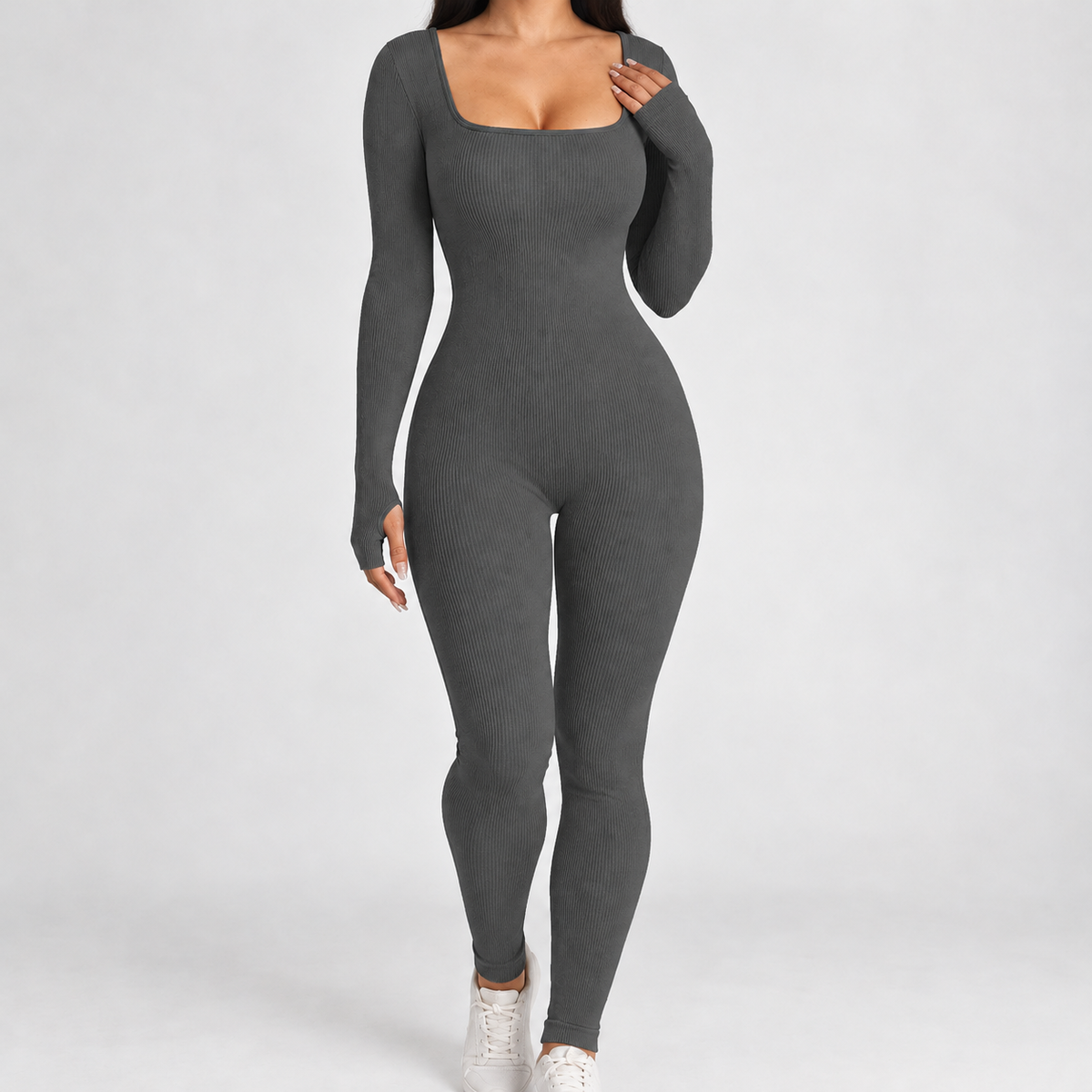 Beesby Square Neck Jumpsuit - Dark Gray