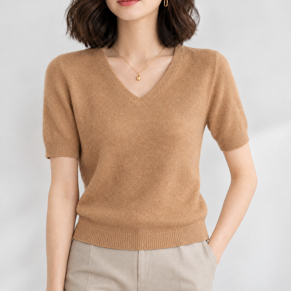 Irton V Neck Sweater - Golden Camel