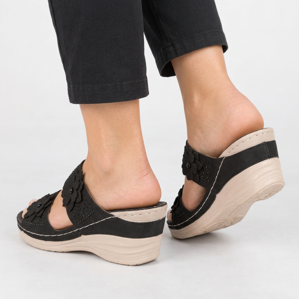 Rizzi Floral Wedge Sandals - Lead Product Detail