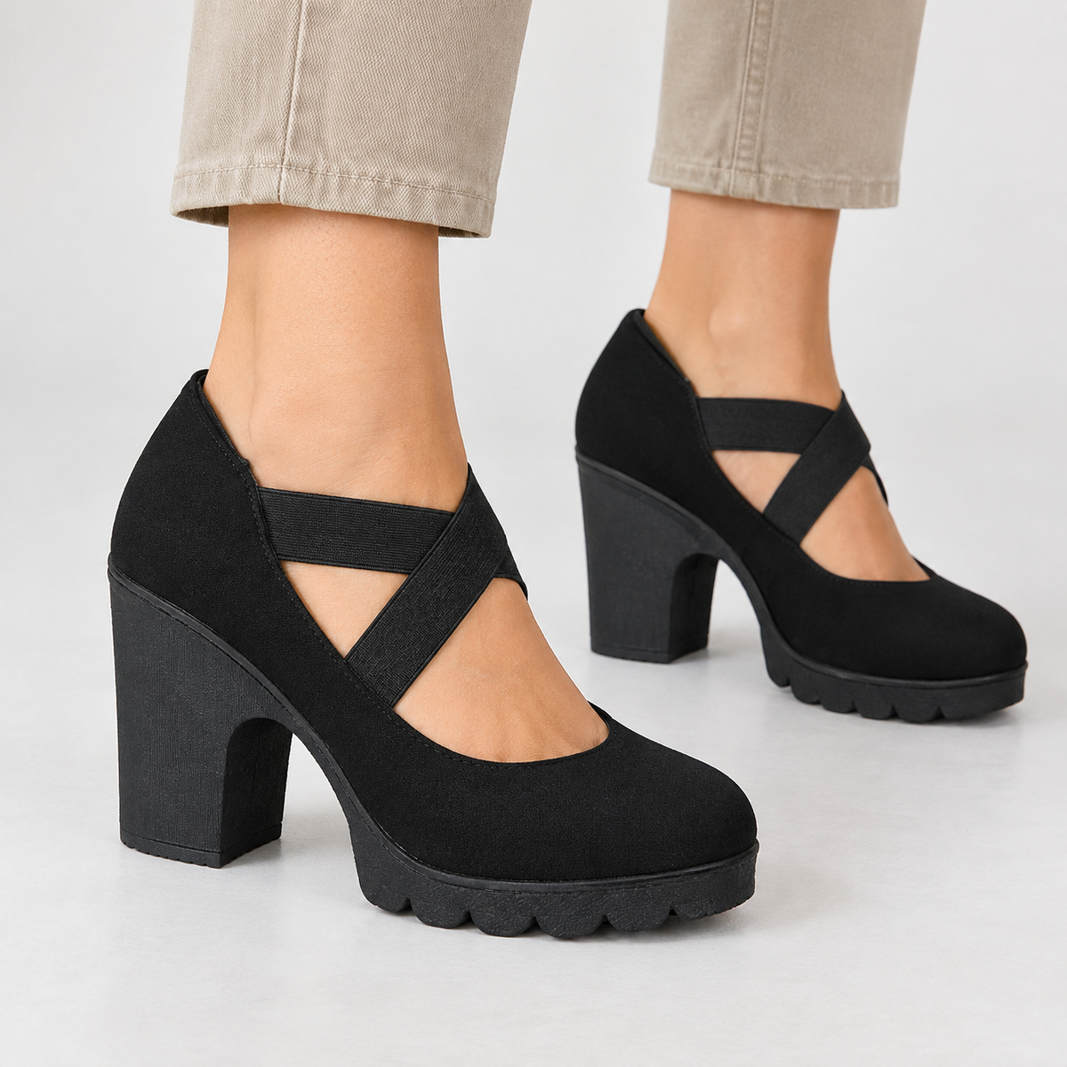 Staithes Cross Strap Heels - Black