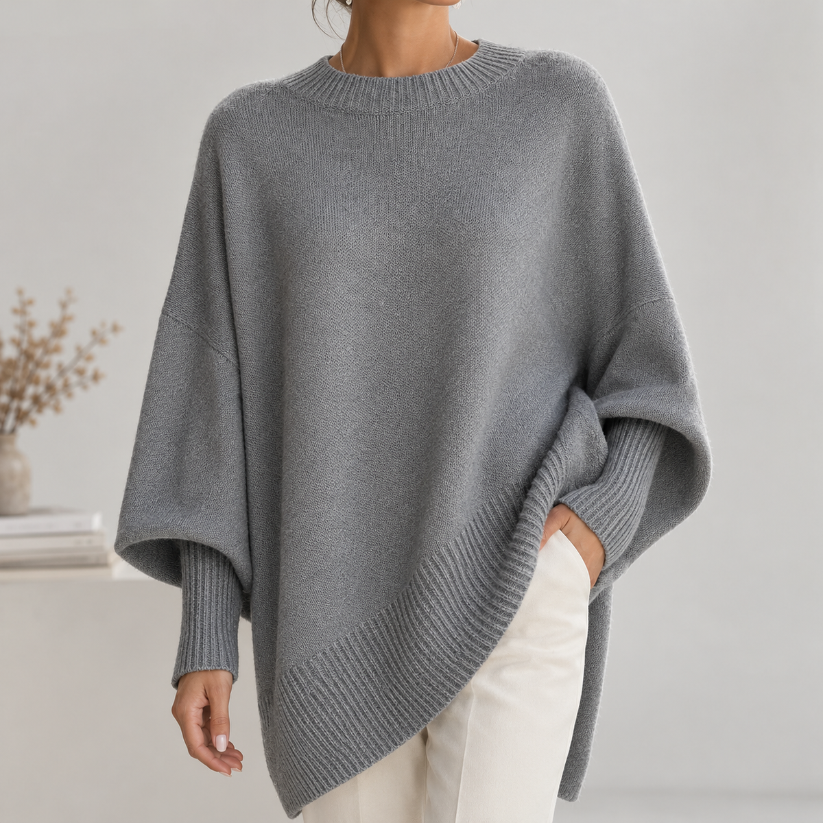 Bromlow Poncho Knit Sweater - Gray