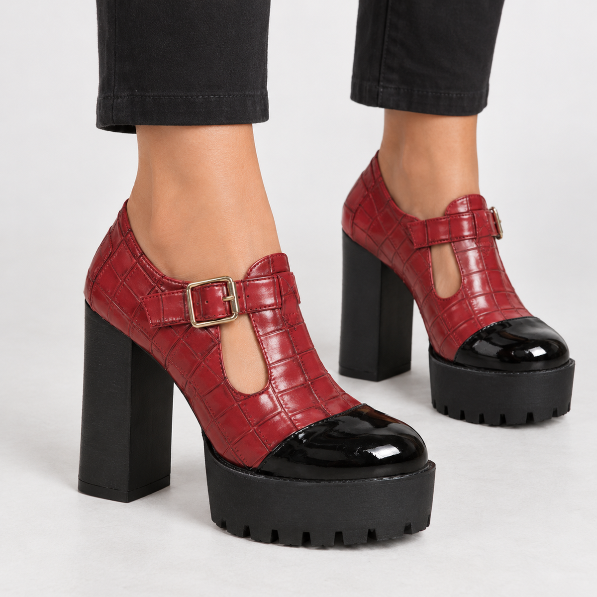 Galphay Croc Embossed Heels - Red