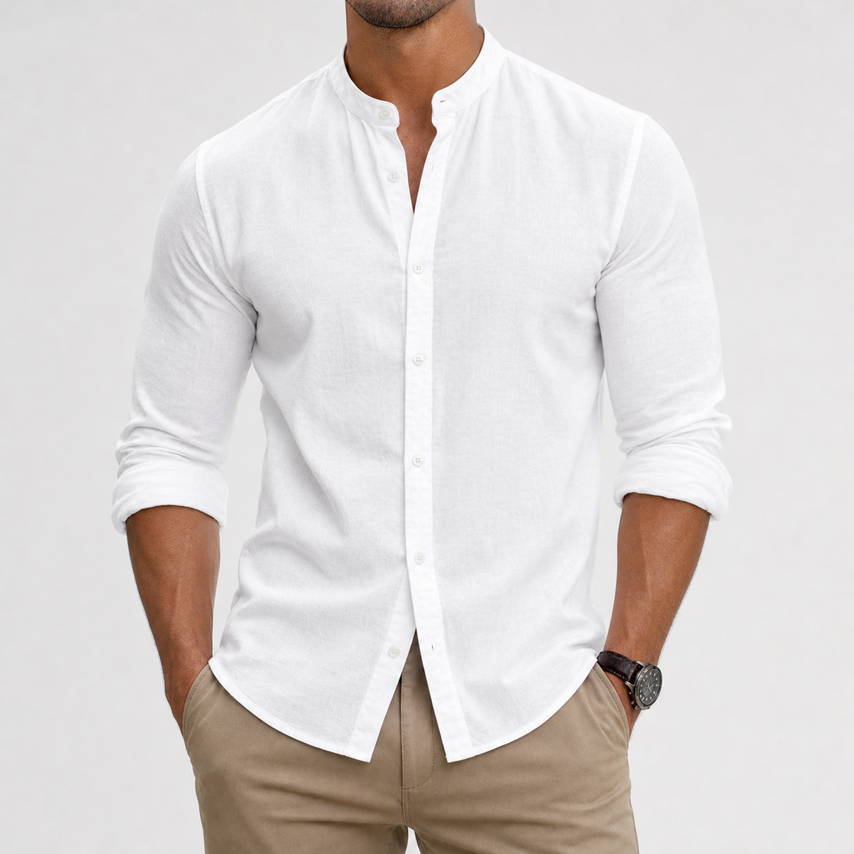Willersey Grandad Shirt - White