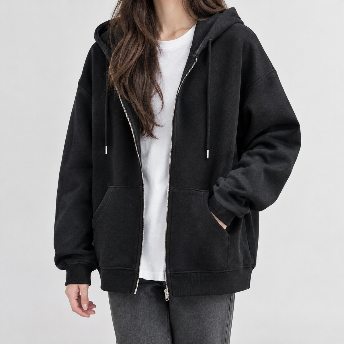 Lamellion Relaxed Zip Hoodie - Black