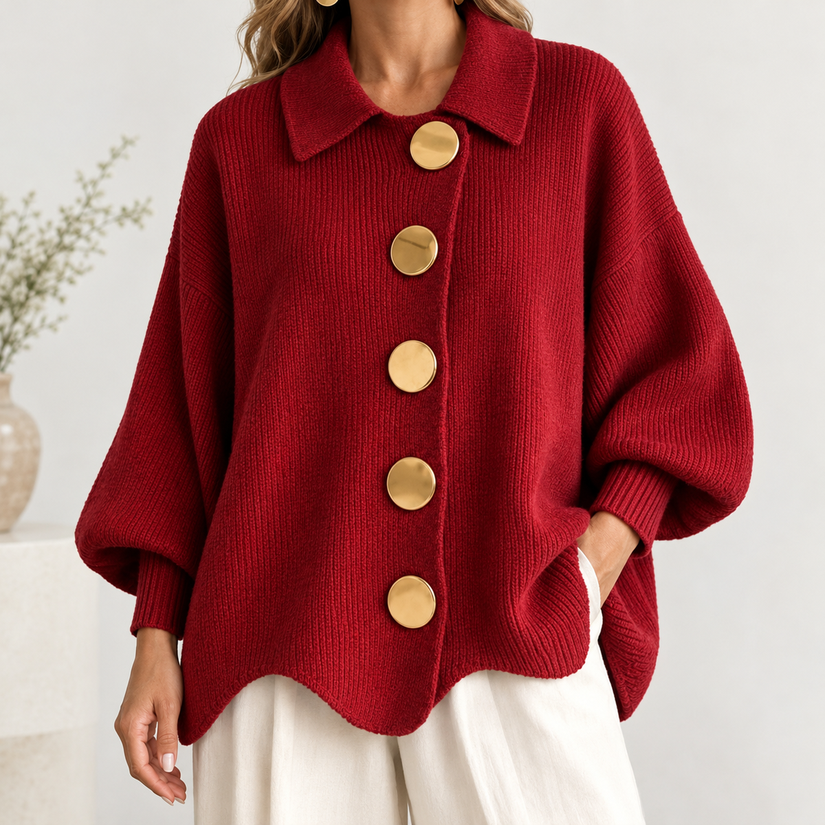 Nettlecombe Collared Cardigan - Red