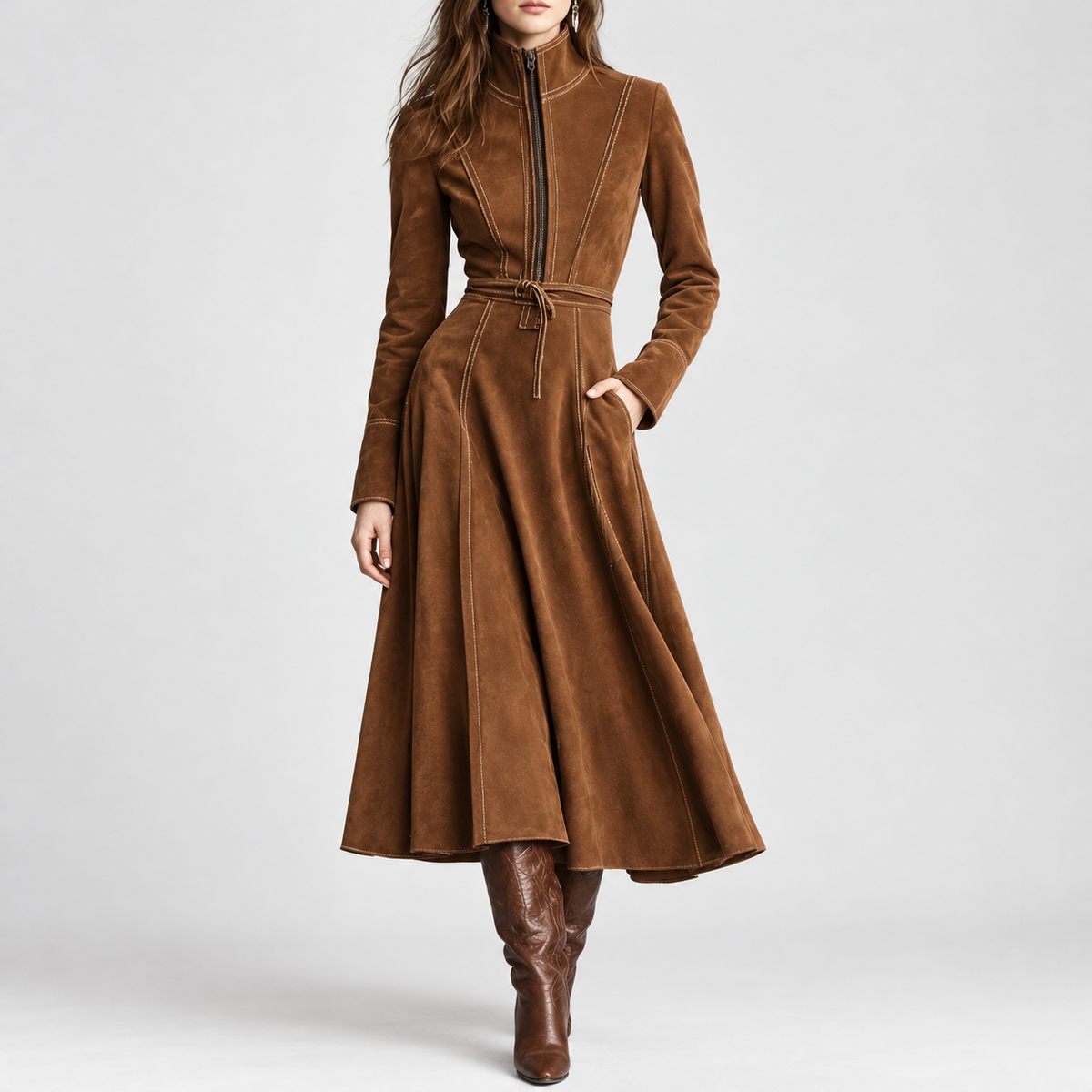 Urswick A-Line Dress - Caramel Brown