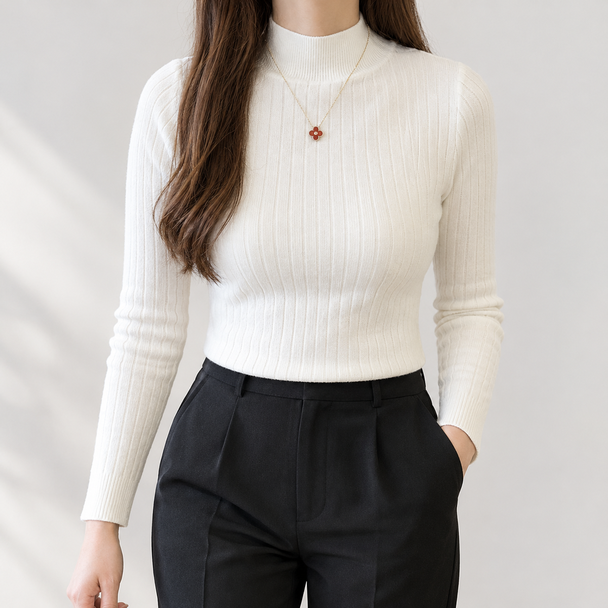 Brockleymoor Ribbed Top - White