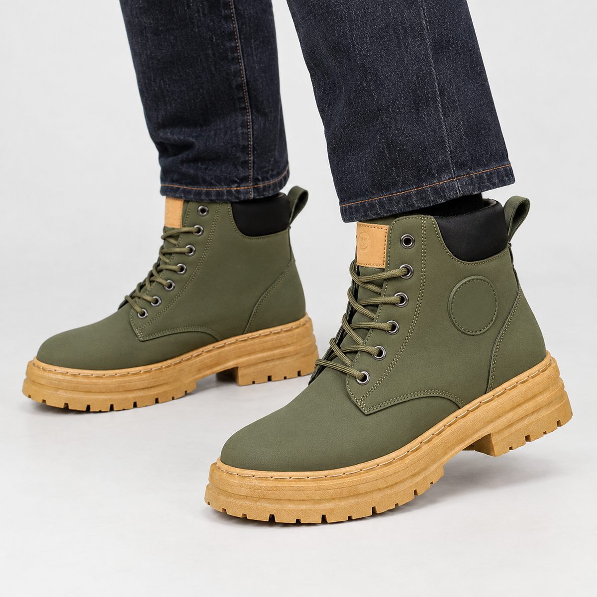 Navenby Lug Sole Boots - Olive Green