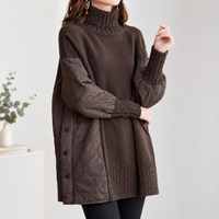 Holmesfield Quilted Turtleneck Sweater - Coffee