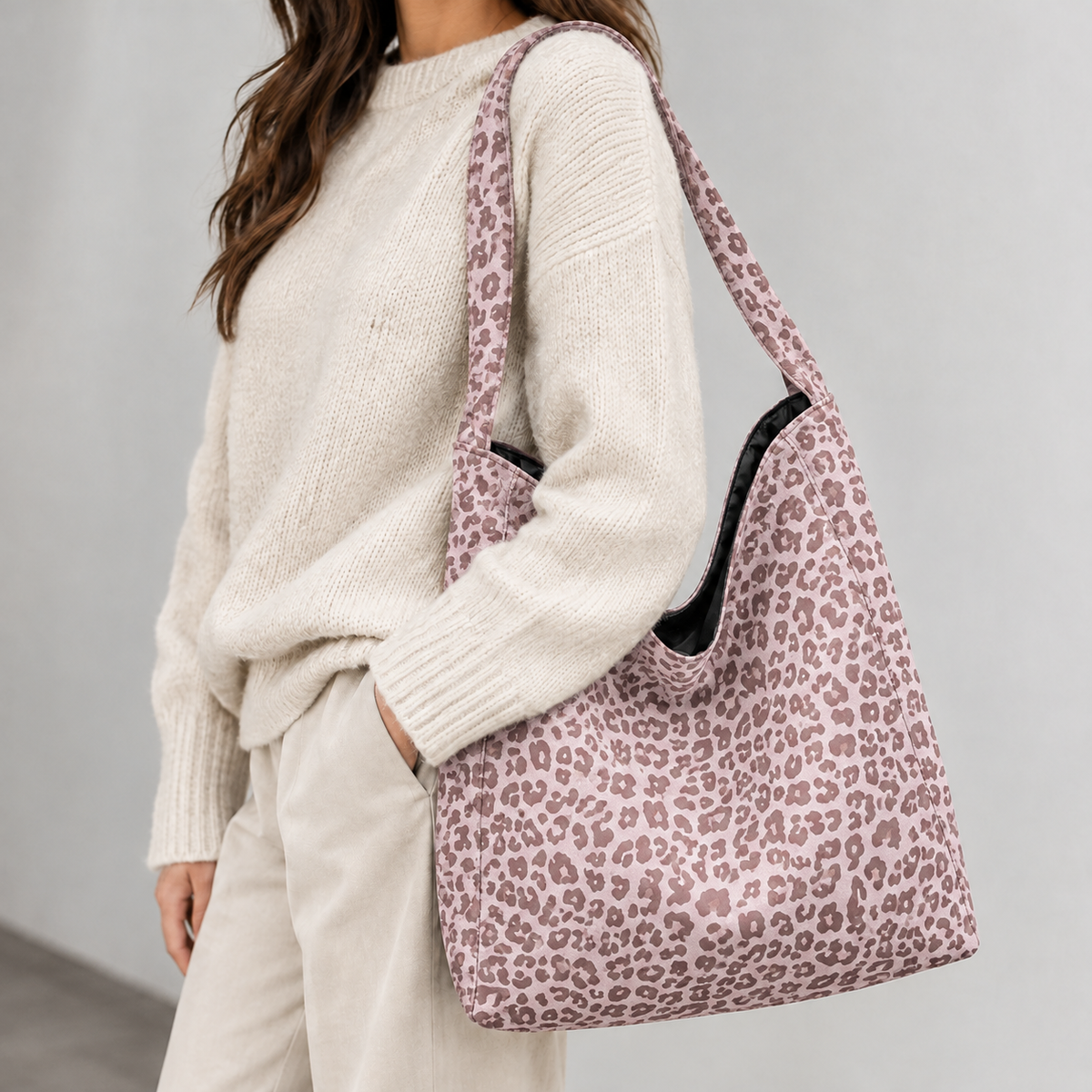 Trevollard Slouchy Suede Tote - Pink Leopard Print