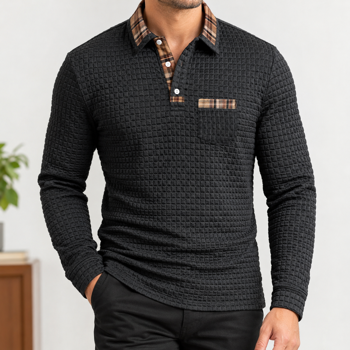 Portloe Textured Polo - Black