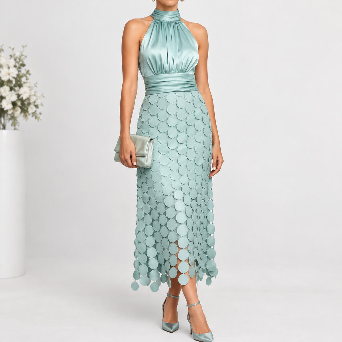 Yearby Halter Midi Dress - Light Blue