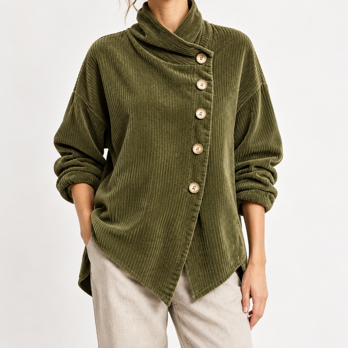 Sabine Asymmetric Jacket - Olive Green