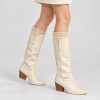 Whimple Lace Trim Boots - Off White