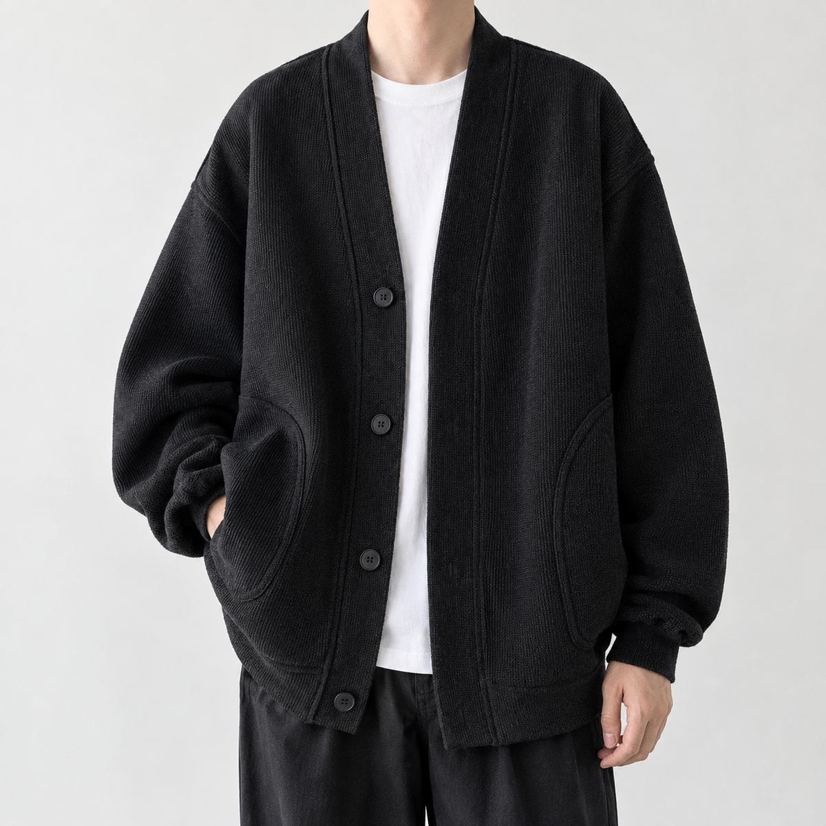 Troutbeck Waffle Cardigan - Black