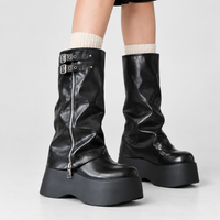 Holnest Buckle Platform Boots - Black