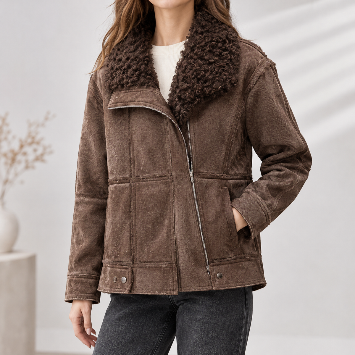 Westleigh Curly Collar Jacket - Brown