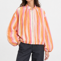 Odette Striped Bomber Jacket - Orange Pink Stripe