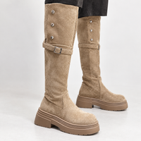Pudleston Buckled Knee High Boots - Khaki