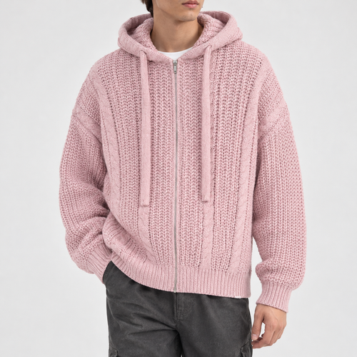 Alverton Cable Knit Hoodie - Pink