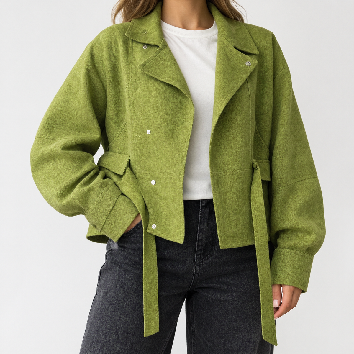 Celeste Belted Jacket - Yellow Green
