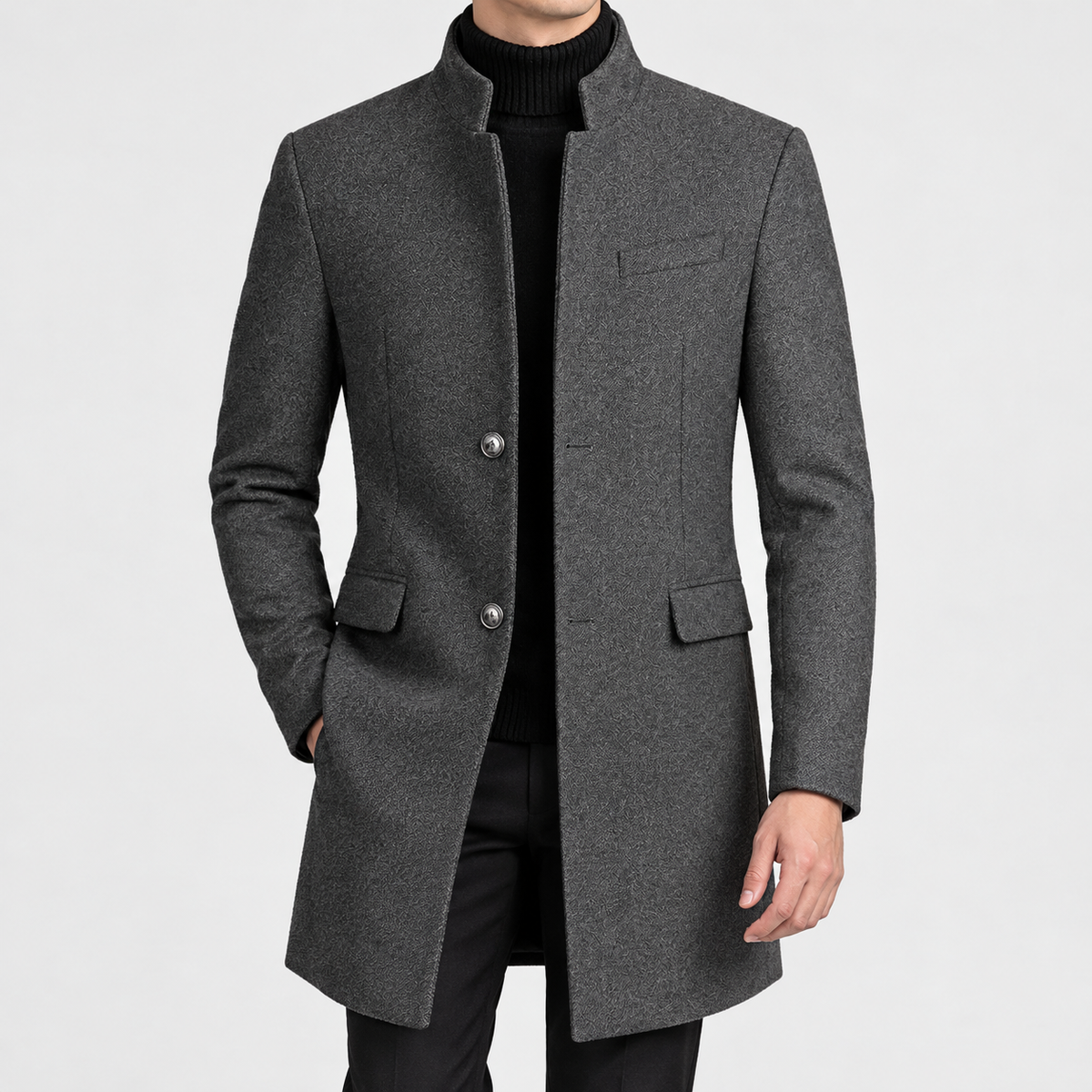 Wiveliscombe Stand Collar Overcoat - Gray