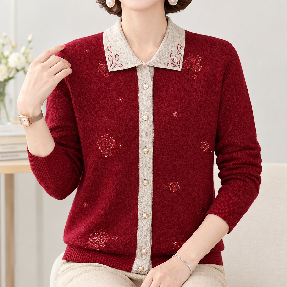 Hunwick Embellished Cardigan - Arrival. Wine Red