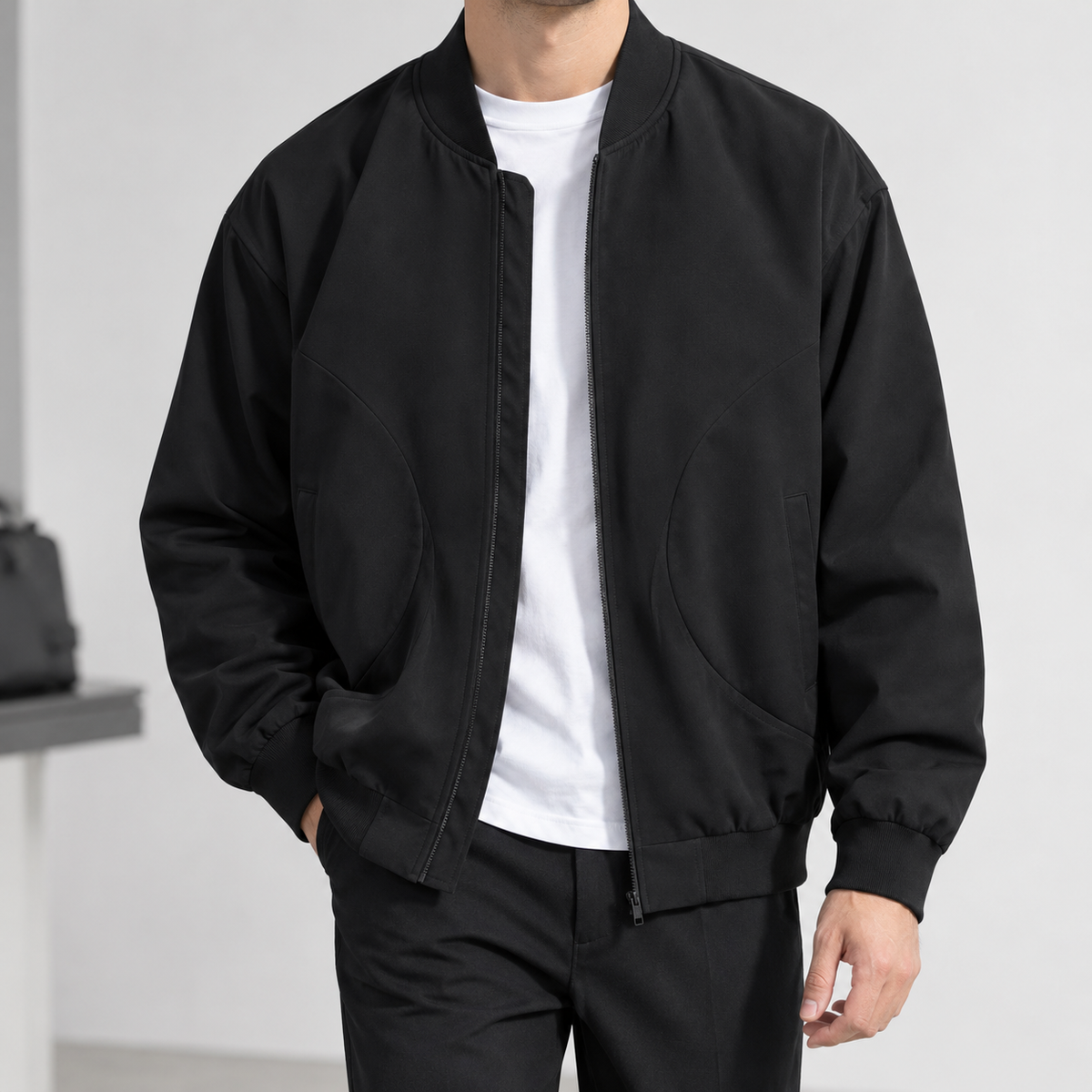 Newlands Paneled Bomber Jacket - Black