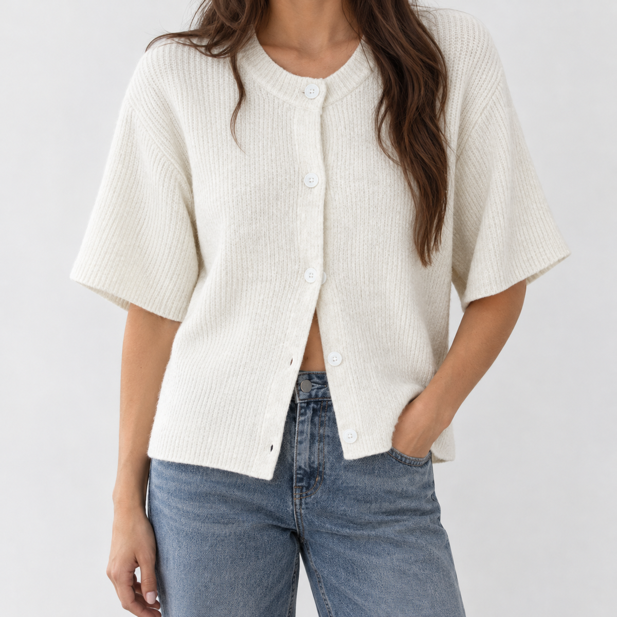 Burneside Ribbed Cardigan - White