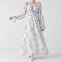 Beaulieu Square Neck Dress - Floral Blue