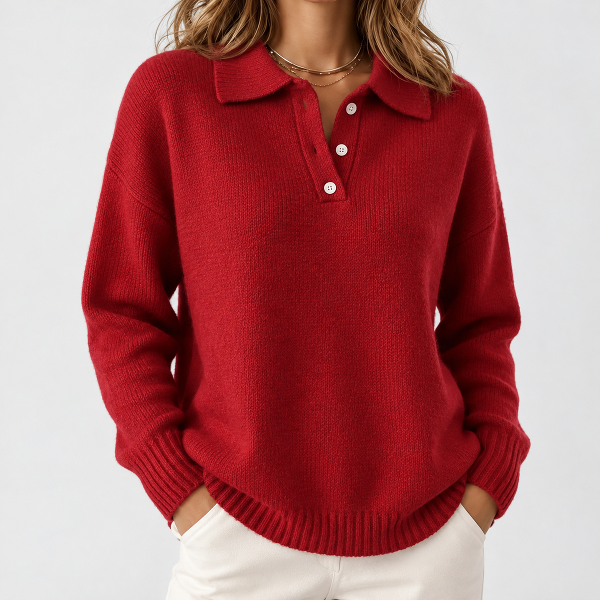 Innerleithen Relaxed Polo Sweater - Red