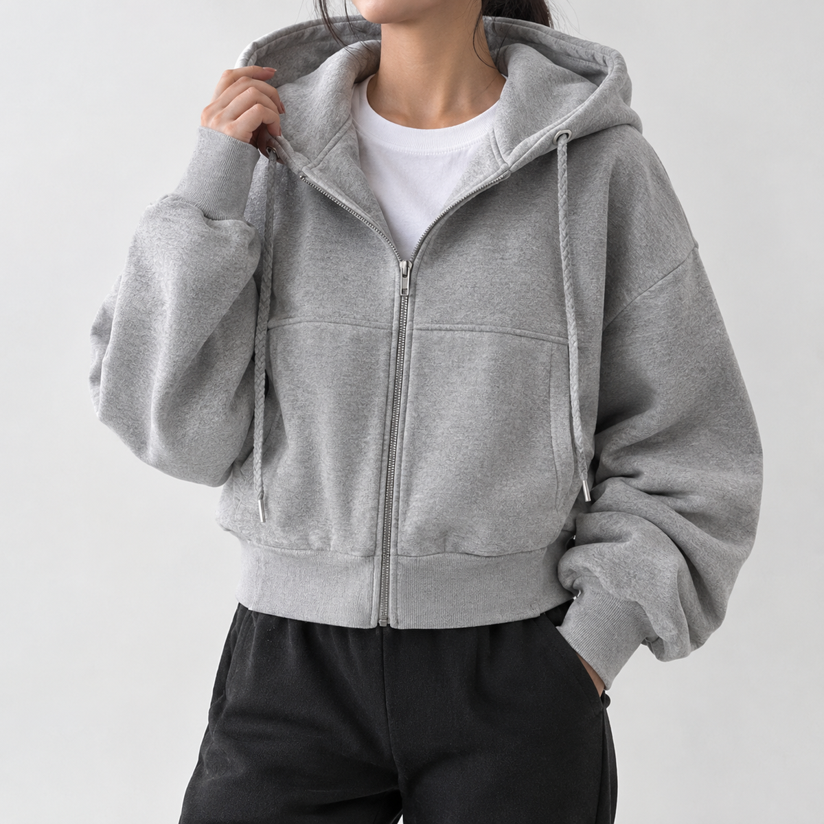 Gerrans Cropped Zip Hoodie - Light Gray