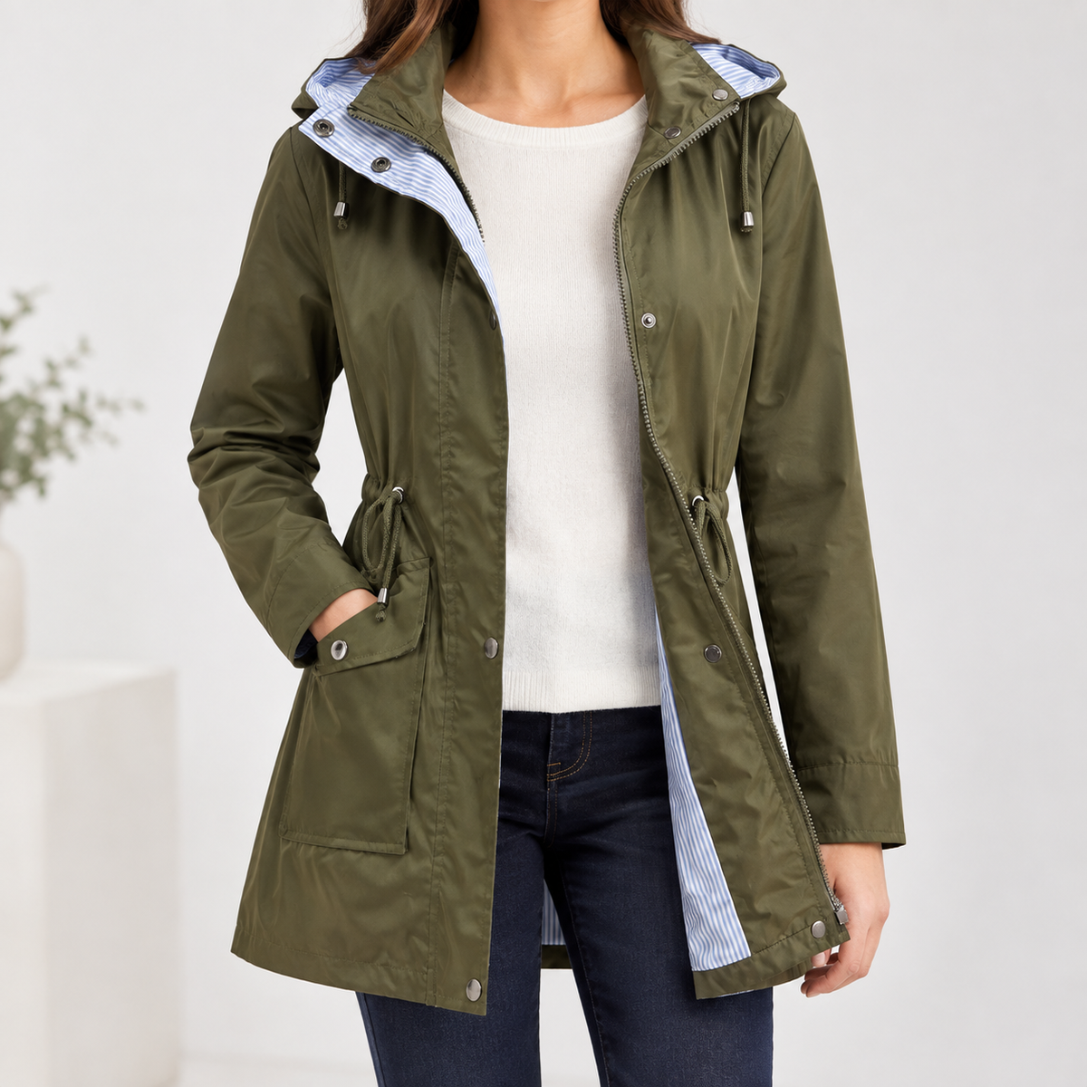 Geraldine Hooded Jacket - Olive Green