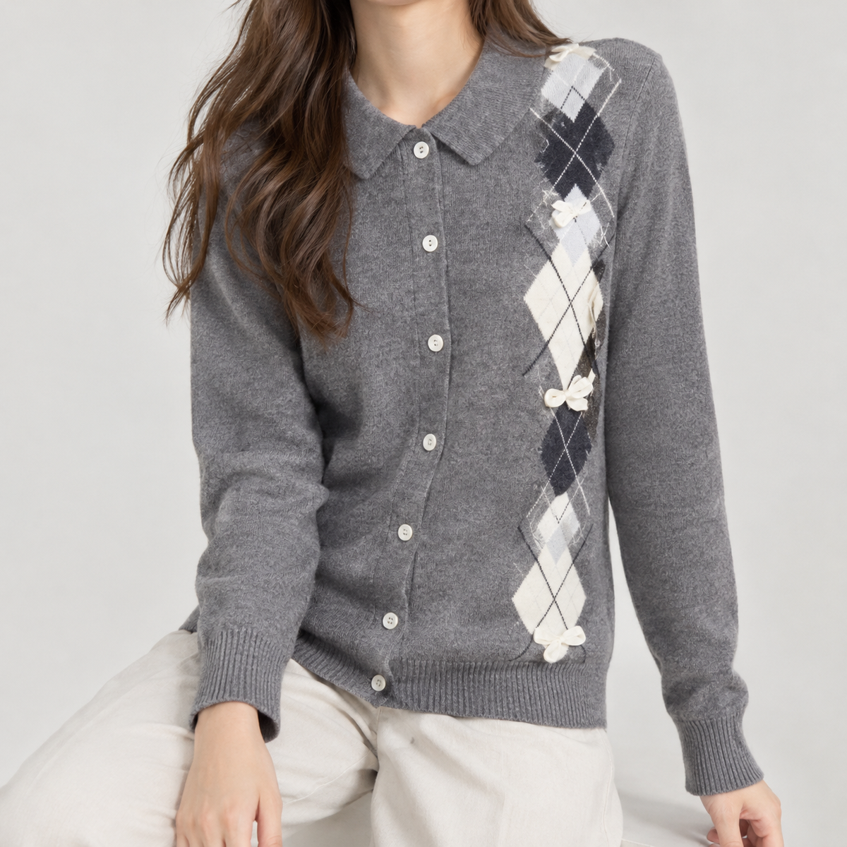 Reagill Argyle Polo Cardigan - Gray