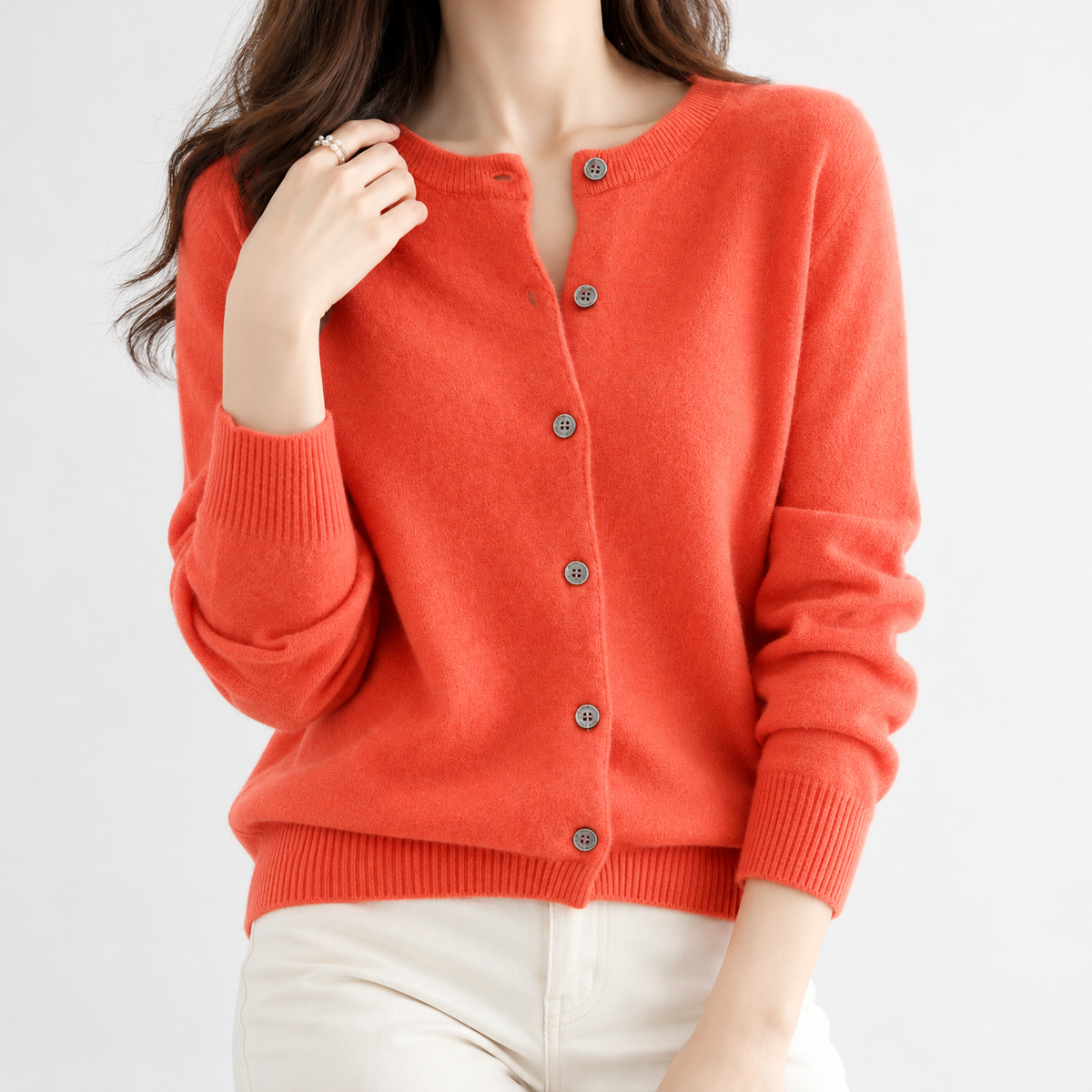 Hareby Cashmere Cardigan - Orange Red