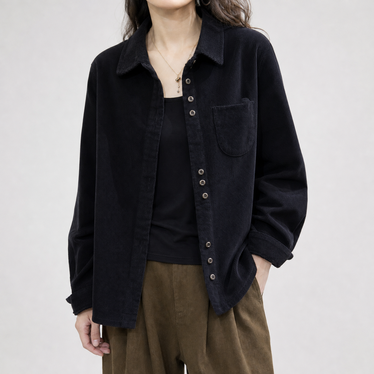 Staverton Corduroy Overshirt - Black